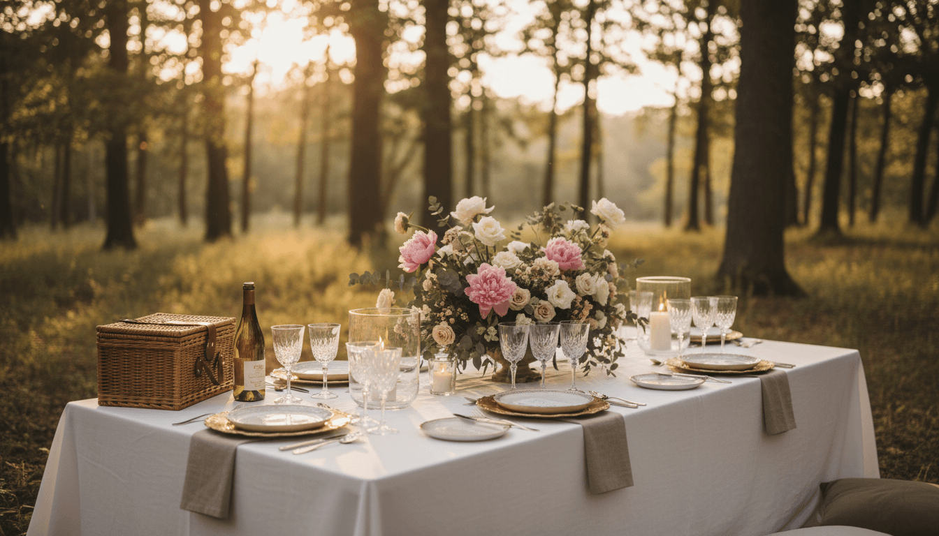 Luxury picnic setup by the lake