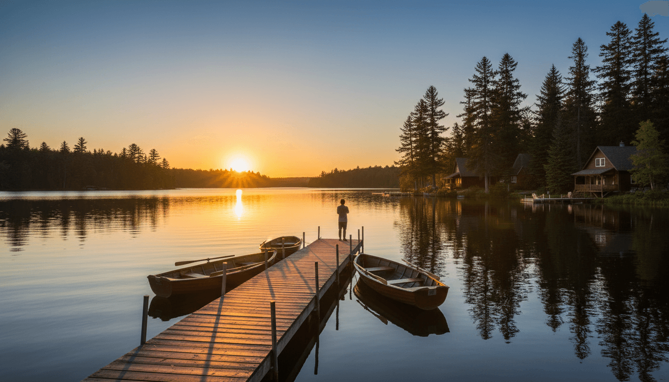Couple enjoying boating experience on calm water at golden hour